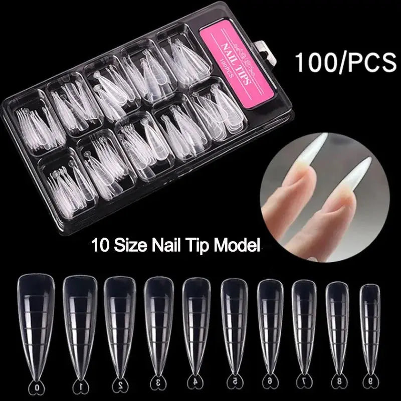 100Pcs/Box Nail Tips Full Set Acrylic Fake Finger UV Gel Polish Quick False Nails Tip Manicure Tools Nail Art DIY Tools Kit - HONORABLE VETERANS SOLUTIONS