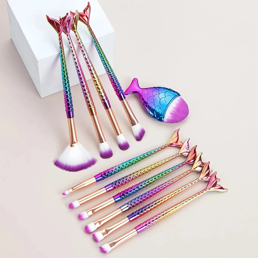 11 pcs mermaid makeup brushes, fish tail makeup brush set, beauty tools - HONORABLE VETERANS SOLUTIONS