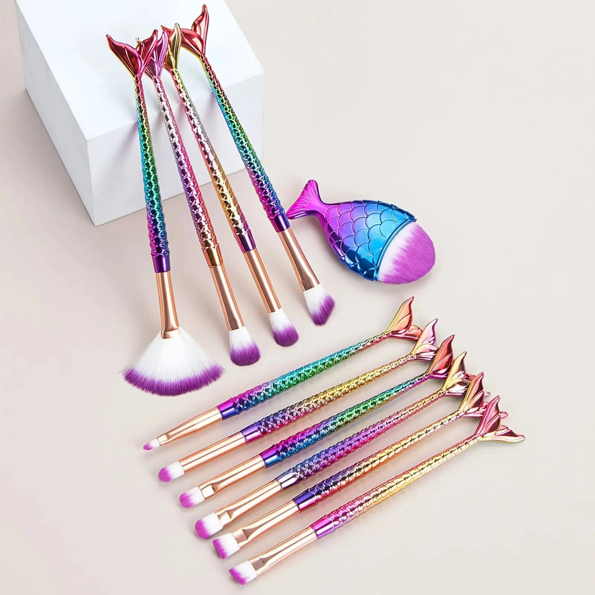 11 pcs mermaid makeup brushes, fish tail makeup brush set, beauty tools - HONORABLE VETERANS SOLUTIONS