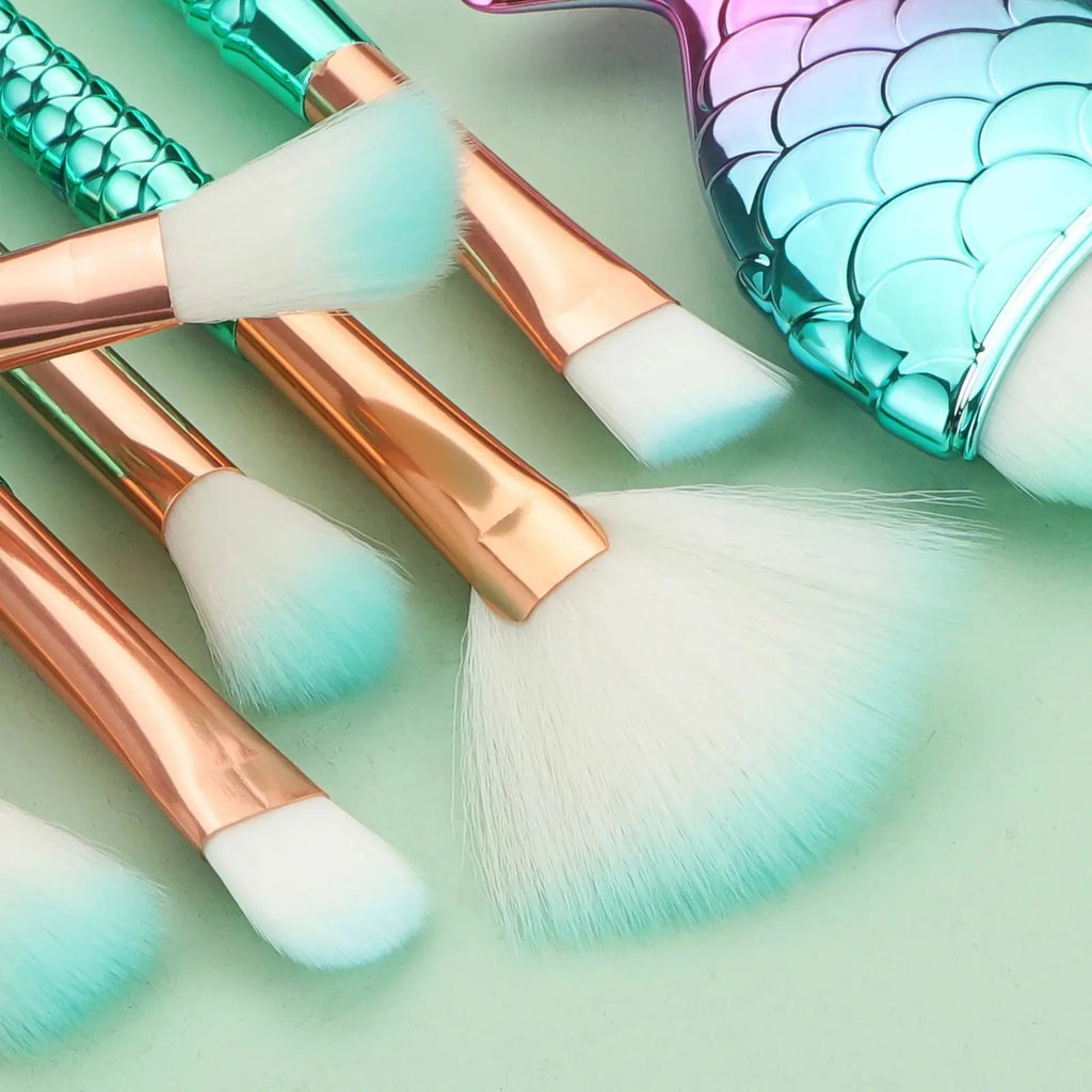 11 pcs mermaid makeup brushes, fish tail makeup brush set, beauty tools - HONORABLE VETERANS SOLUTIONS