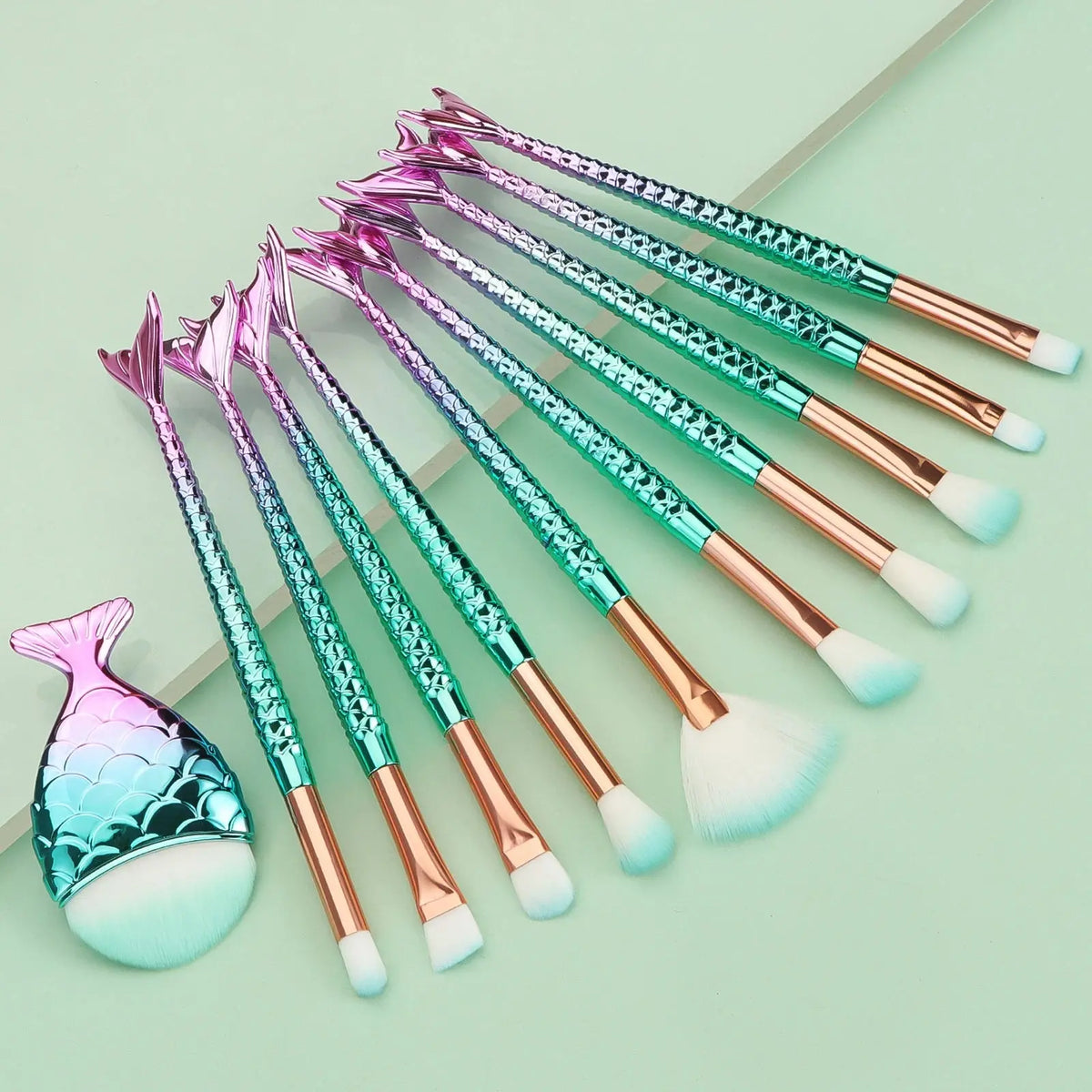 11 pcs mermaid makeup brushes, fish tail makeup brush set, beauty tools - HONORABLE VETERANS SOLUTIONS