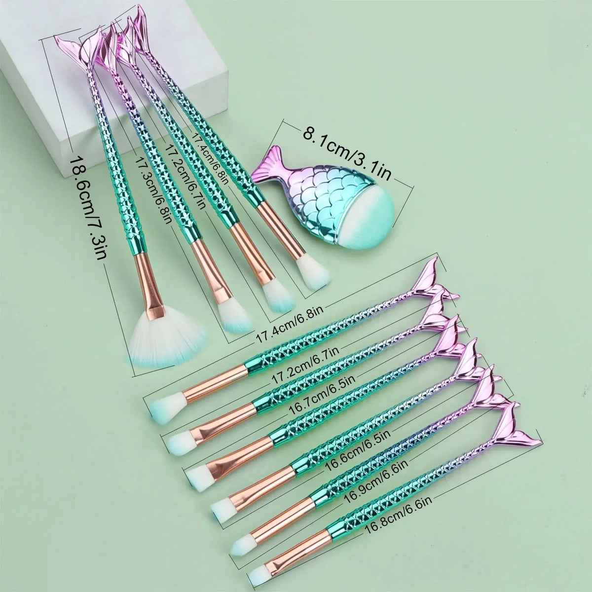 11 pcs mermaid makeup brushes, fish tail makeup brush set, beauty tools - HONORABLE VETERANS SOLUTIONS