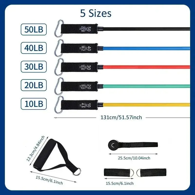 11pcs 100/150LB Resistance Bands Set, Portable Fitness Equipment,Strength Training Bands for Home Gym,Workout Excercise Band - HONORABLE VETERANS SOLUTIONS