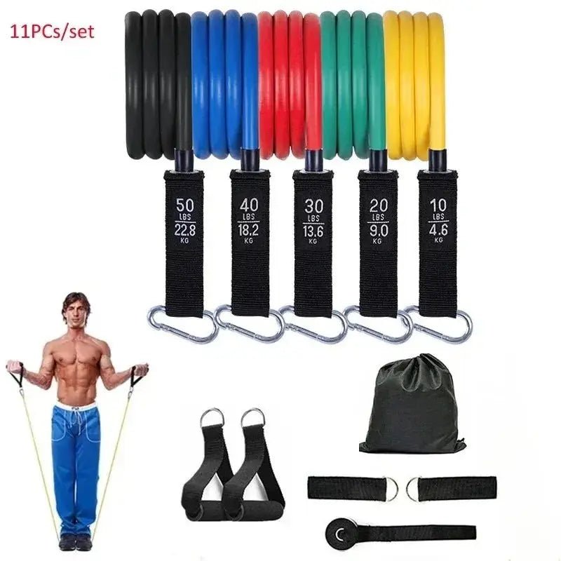 11pcs 100/150LB Resistance Bands Set, Portable Fitness Equipment,Strength Training Bands for Home Gym,Workout Excercise Band - HONORABLE VETERANS SOLUTIONS