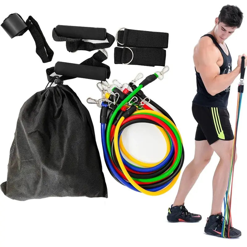 11pcs 100/150LB Resistance Bands Set, Portable Fitness Equipment,Strength Training Bands for Home Gym,Workout Excercise Band - HONORABLE VETERANS SOLUTIONS