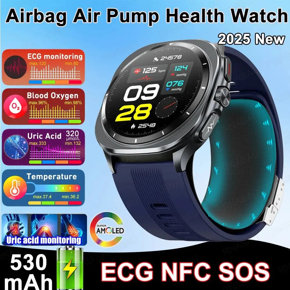 2025 New Airbag Smart Watch men True Blood Pressure air Pump Uric Acid Blood Lipids health watch Bluetooth call watch waterproof - HONORABLE VETERANS SOLUTIONS
