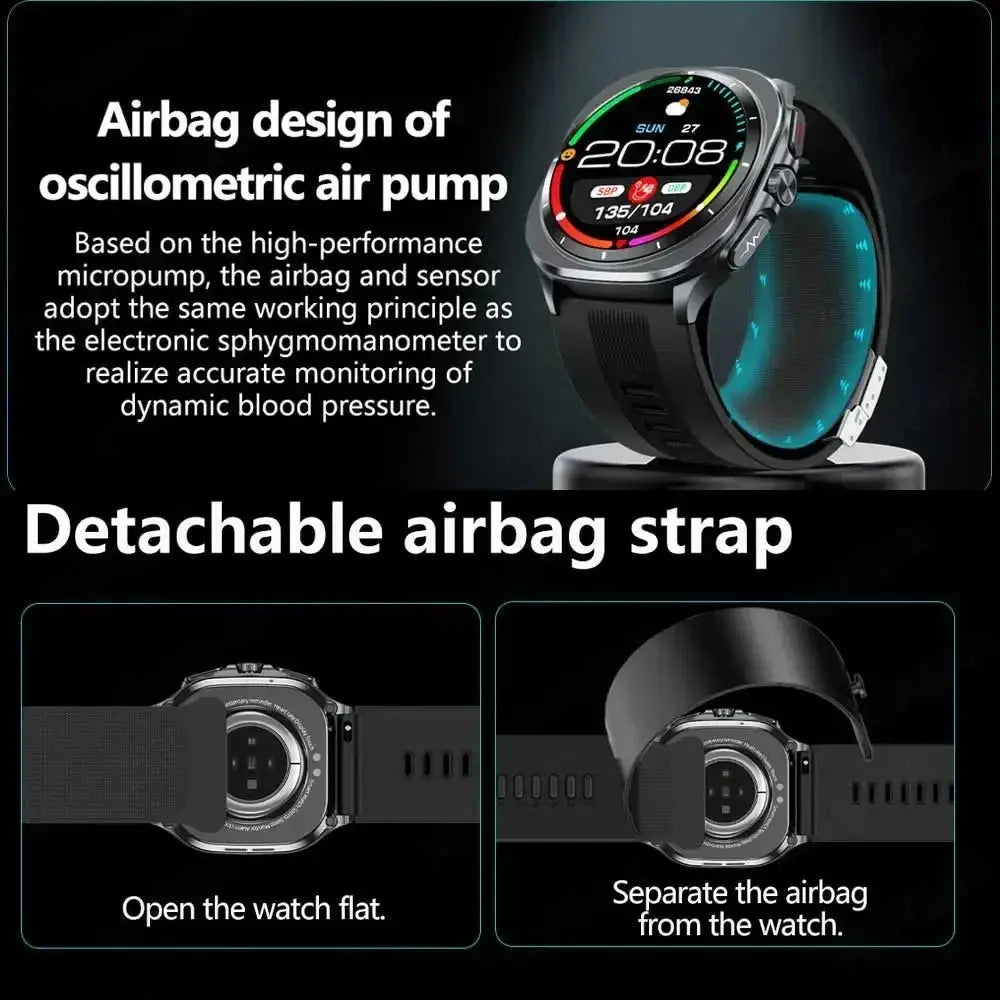 2025 New Airbag Smart Watch men True Blood Pressure air Pump Uric Acid Blood Lipids health watch Bluetooth call watch waterproof - HONORABLE VETERANS SOLUTIONS