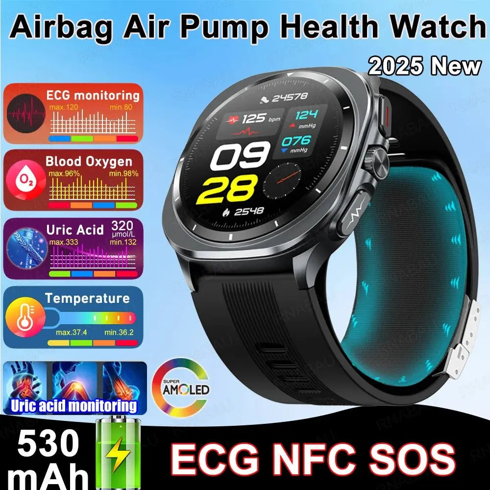 2025 New Airbag Smart Watch men True Blood Pressure air Pump Uric Acid Blood Lipids health watch Bluetooth call watch waterproof - HONORABLE VETERANS SOLUTIONS