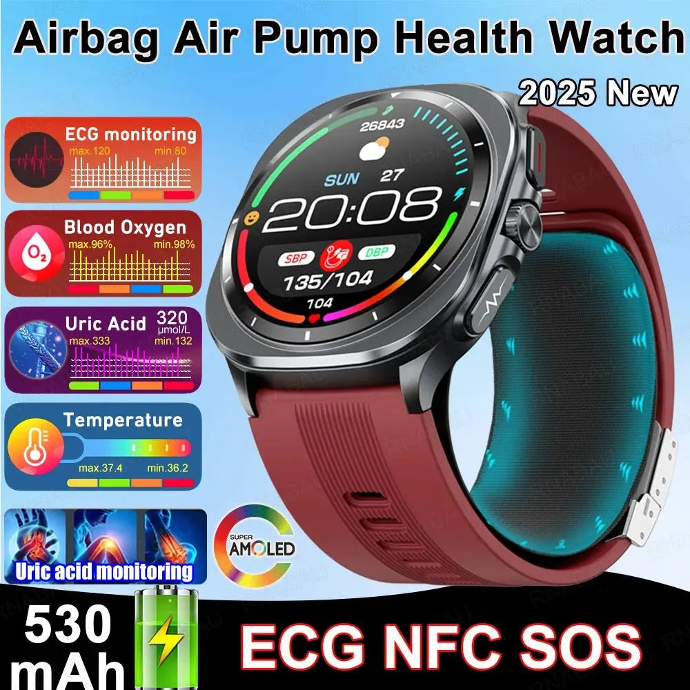2025 New Airbag Smart Watch men True Blood Pressure air Pump Uric Acid Blood Lipids health watch Bluetooth call watch waterproof - HONORABLE VETERANS SOLUTIONS
