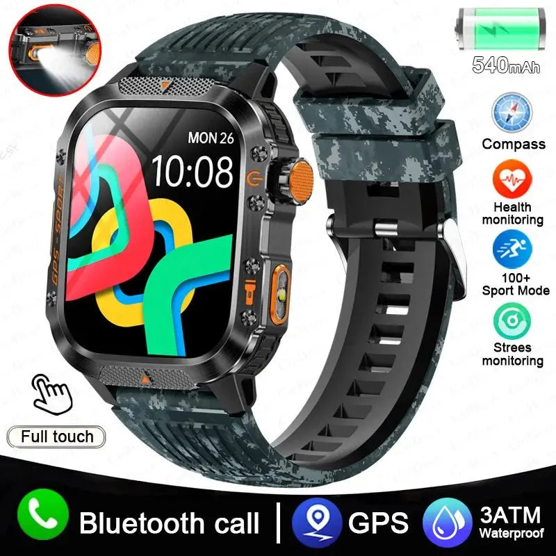2025 New Military GPS Sports Smart Watch Men 3ATM Waterproof Compass 540mAh Bluetooth Call Heart Rate Smartwatches Android IOS - HONORABLE VETERANS SOLUTIONS