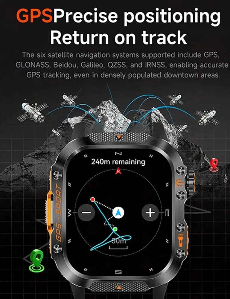 2025 New Military GPS Sports Smart Watch Men 3ATM Waterproof Compass 540mAh Bluetooth Call Heart Rate Smartwatches Android IOS - HONORABLE VETERANS SOLUTIONS