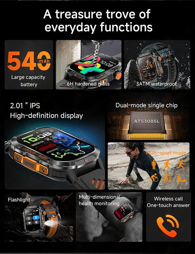 2025 New Military GPS Sports Smart Watch Men 3ATM Waterproof Compass 540mAh Bluetooth Call Heart Rate Smartwatches Android IOS - HONORABLE VETERANS SOLUTIONS