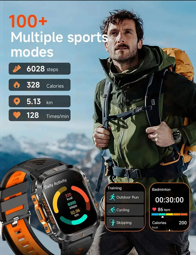 2025 New Military GPS Sports Smart Watch Men 3ATM Waterproof Compass 540mAh Bluetooth Call Heart Rate Smartwatches Android IOS - HONORABLE VETERANS SOLUTIONS