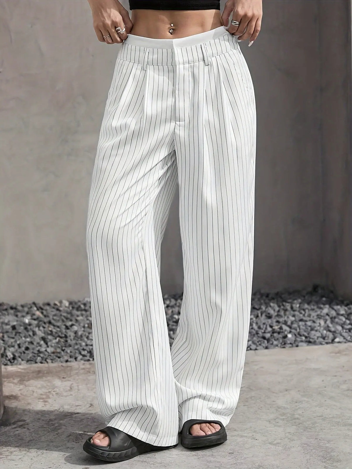 2025 Spring and Summer New Cross-border Design Sense Pants Casual High Waist Stitching Pants Simple Dosing Sense Loose Straight Leg Pants - HONORABLE VETERANS SOLUTIONS