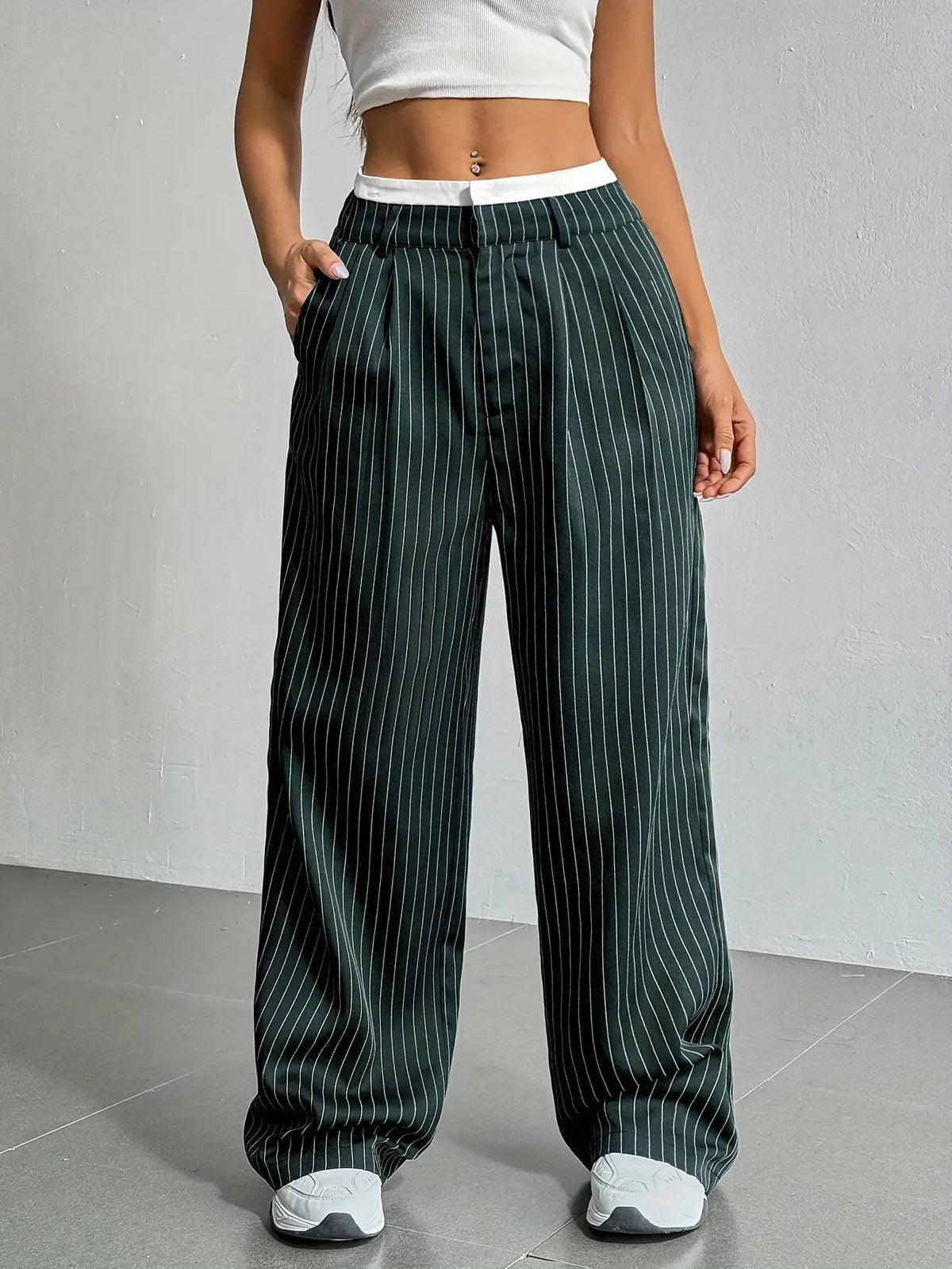 2025 Spring and Summer New Cross-border Design Sense Pants Casual High Waist Stitching Pants Simple Dosing Sense Loose Straight Leg Pants - HONORABLE VETERANS SOLUTIONS