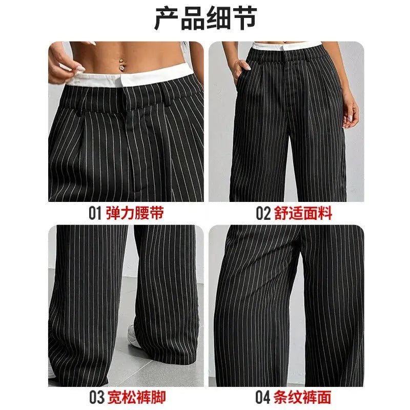 2025 Spring and Summer New Cross-border Design Sense Pants Casual High Waist Stitching Pants Simple Dosing Sense Loose Straight Leg Pants - HONORABLE VETERANS SOLUTIONS