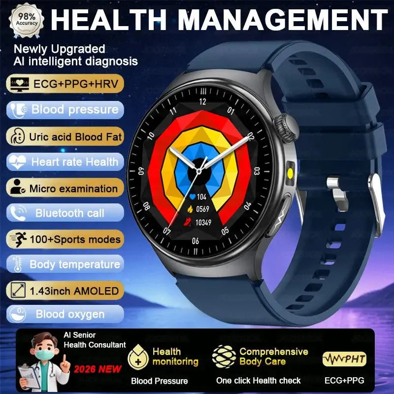 2026 Fashion New Expert level Health Smart Watch Men ECG+PPG Laser Monitor Uric Acid Blood Fat Blood Pressure HD Call Smartwatch - HONORABLE VETERANS SOLUTIONS