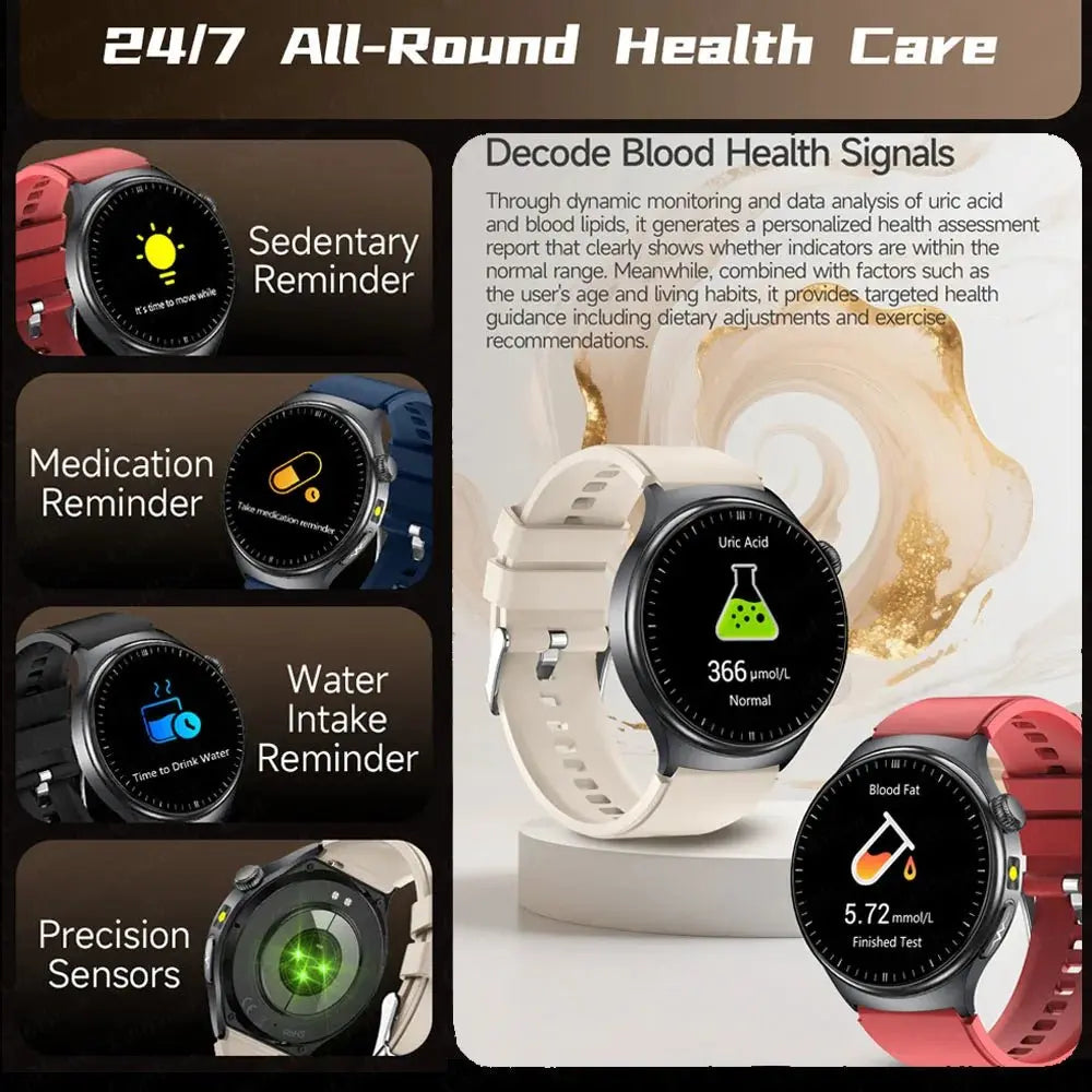 2026 Fashion New Expert level Health Smart Watch Men ECG+PPG Laser Monitor Uric Acid Blood Fat Blood Pressure HD Call Smartwatch - HONORABLE VETERANS SOLUTIONS