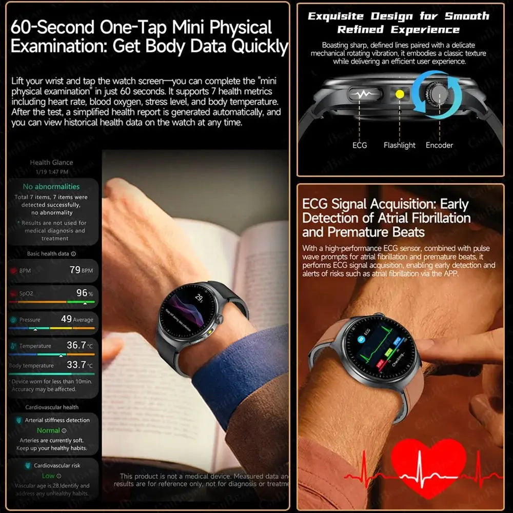 2026 Fashion New Expert level Health Smart Watch Men ECG+PPG Laser Monitor Uric Acid Blood Fat Blood Pressure HD Call Smartwatch - HONORABLE VETERANS SOLUTIONS