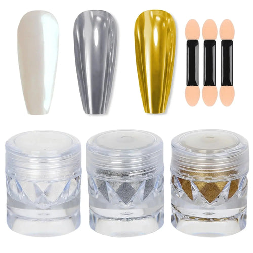 3-piece mirror-finish nail polish powder set, perfect for DIY nail art and creating captivating artistic nail designs. A great t - HONORABLE VETERANS SOLUTIONS