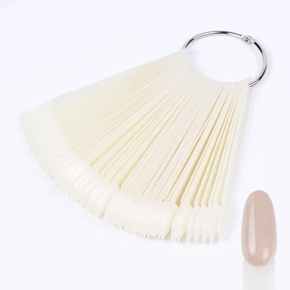 50pcs False Nail Display Tips Clear Nature Color Chart Oval Fan Style UV Gel Polish Swatch Shows Palette Practice Manicure Tools - HONORABLE VETERANS SOLUTIONS