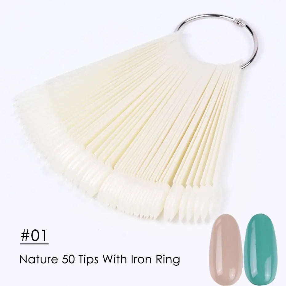 50pcs False Nail Display Tips Clear Nature Color Chart Oval Fan Style UV Gel Polish Swatch Shows Palette Practice Manicure Tools - HONORABLE VETERANS SOLUTIONS