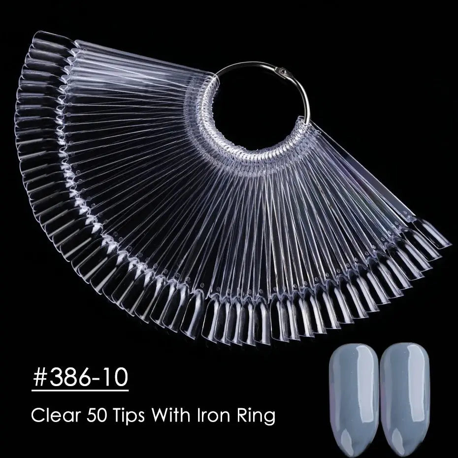 50pcs False Nail Display Tips Clear Nature Color Chart Oval Fan Style UV Gel Polish Swatch Shows Palette Practice Manicure Tools - HONORABLE VETERANS SOLUTIONS