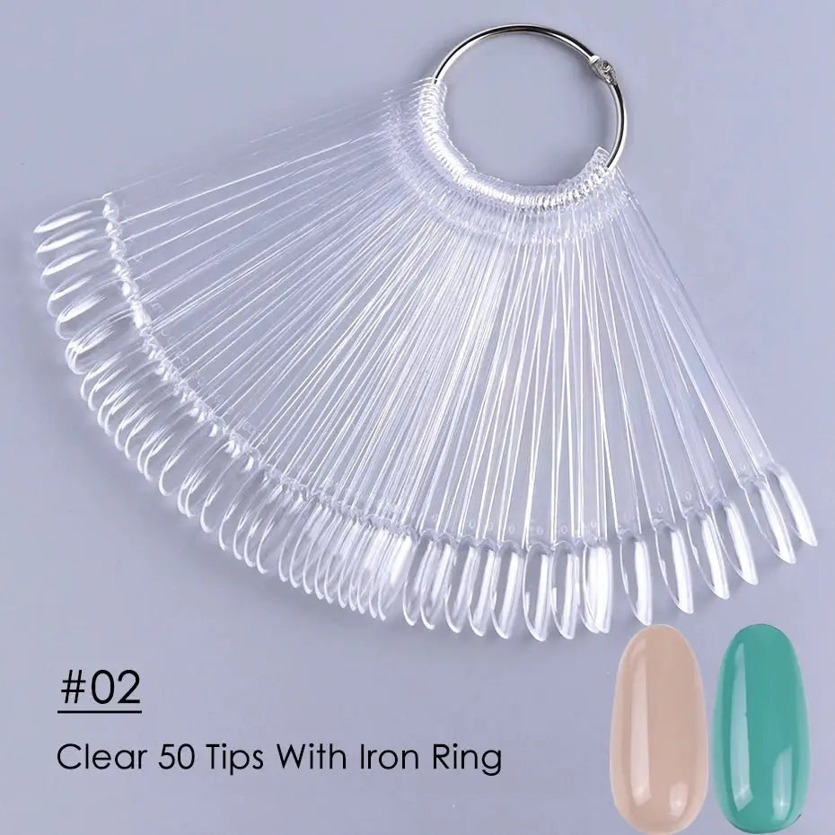 50pcs False Nail Display Tips Clear Nature Color Chart Oval Fan Style UV Gel Polish Swatch Shows Palette Practice Manicure Tools - HONORABLE VETERANS SOLUTIONS