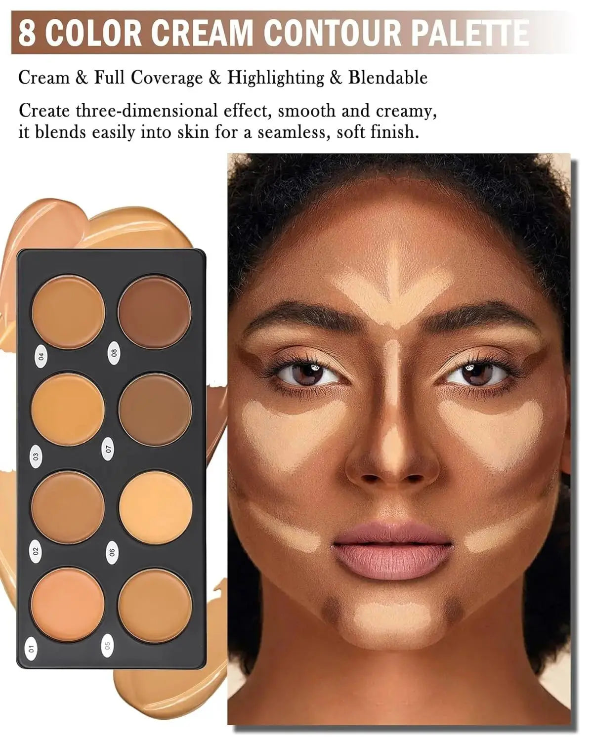 8 Color Cream Contour Palette Makeup, Long Lasting Full Coverage Concealer for Black Women, Contouring Foundation, Sculpt & High - HONORABLE VETERANS SOLUTIONS