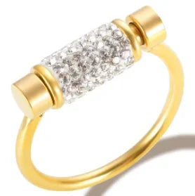 Crystal Zircon Bead Ring – Stainless Steel Fine Jewelry