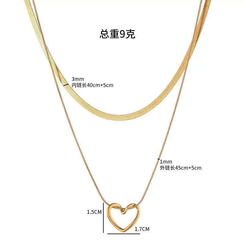 Stainless Steel Heart-shaped Pendant Necklace Metal Waterproof Jewelry For Women
