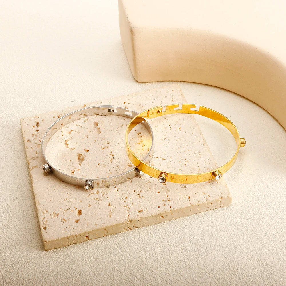 Crystal Triple-Stone Stainless Steel Bangle