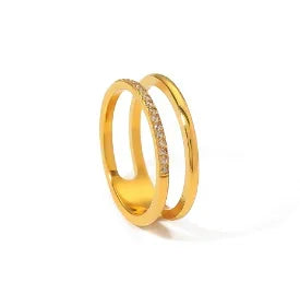 Zircon Inlay Ring – Waterproof Stainless Steel