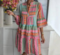 Printed V-neck seven quarter sleeve dress