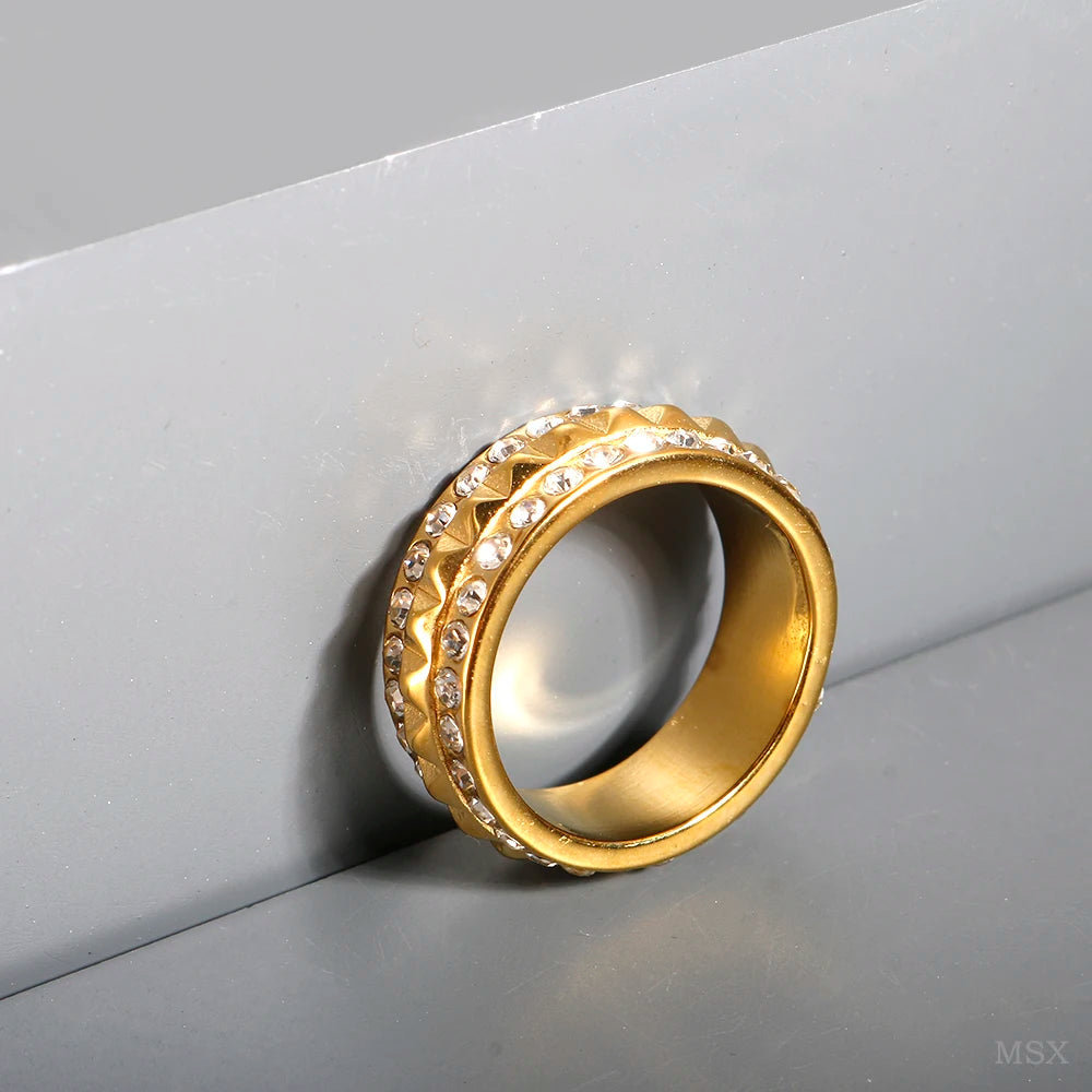 Stainless Steel Ring for Women Inlaid Zircon Rings Waterproof Romantic Fashion Jewelry