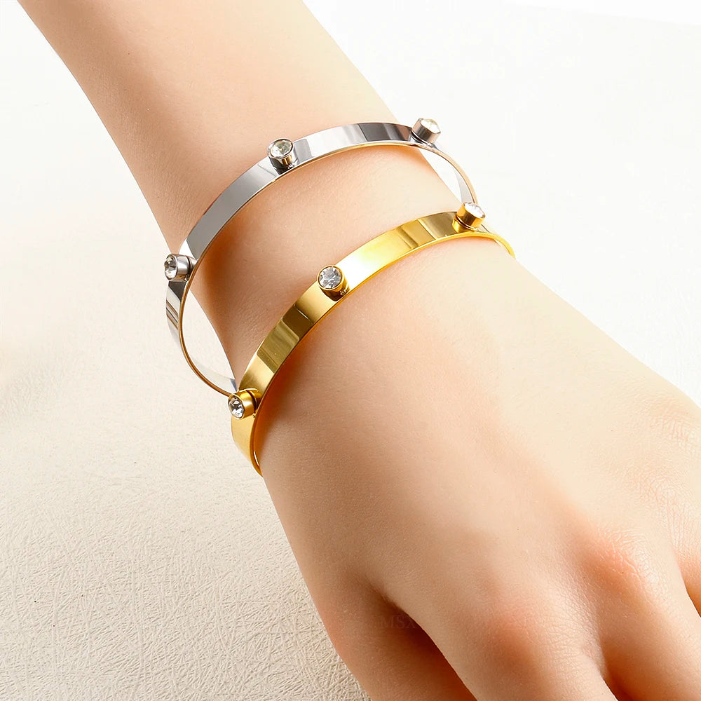 Crystal Triple-Stone Stainless Steel Bangle