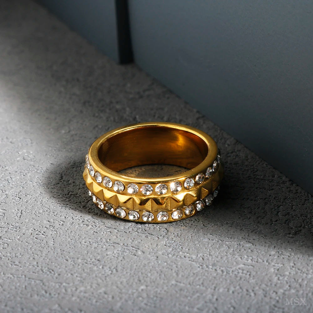 Zircon Inlay Ring – Waterproof Stainless Steel