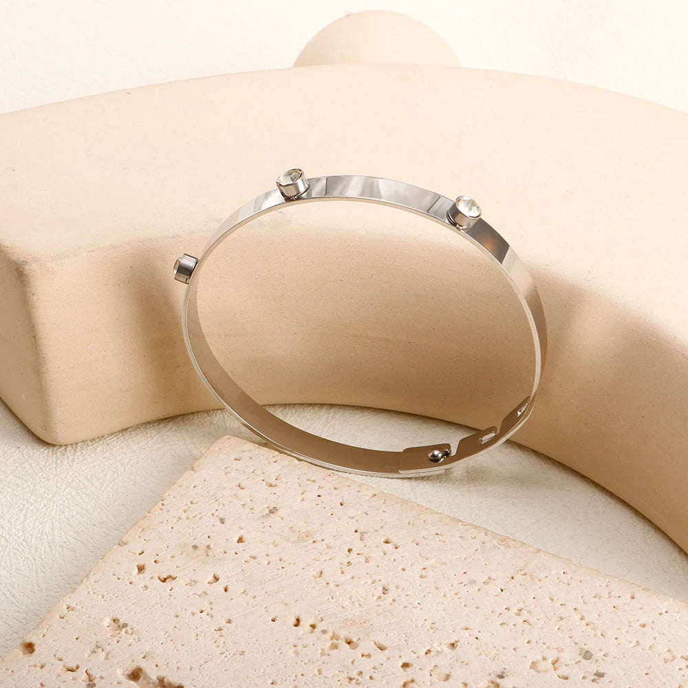 Crystal Triple-Stone Stainless Steel Bangle