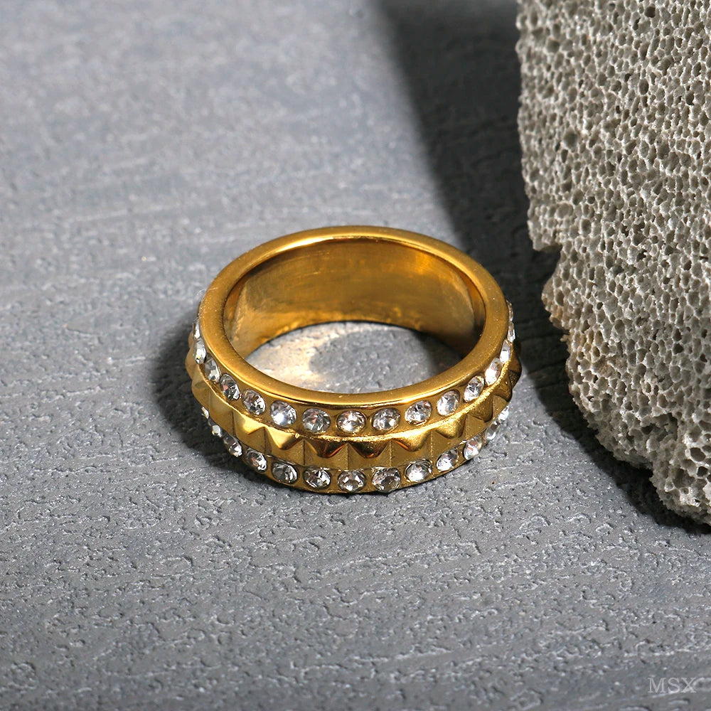 Zircon Inlay Ring – Waterproof Stainless Steel