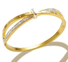 Crystal Triple-Stone Stainless Steel Bangle