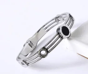 Crystal Triple-Stone Stainless Steel Bangle