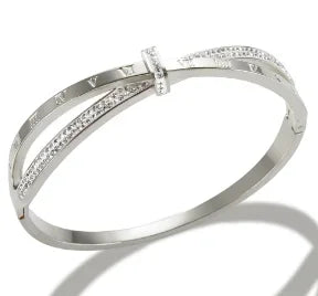 Crystal Triple-Stone Stainless Steel Bangle