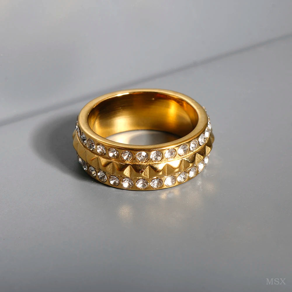 Zircon Inlay Ring – Waterproof Stainless Steel