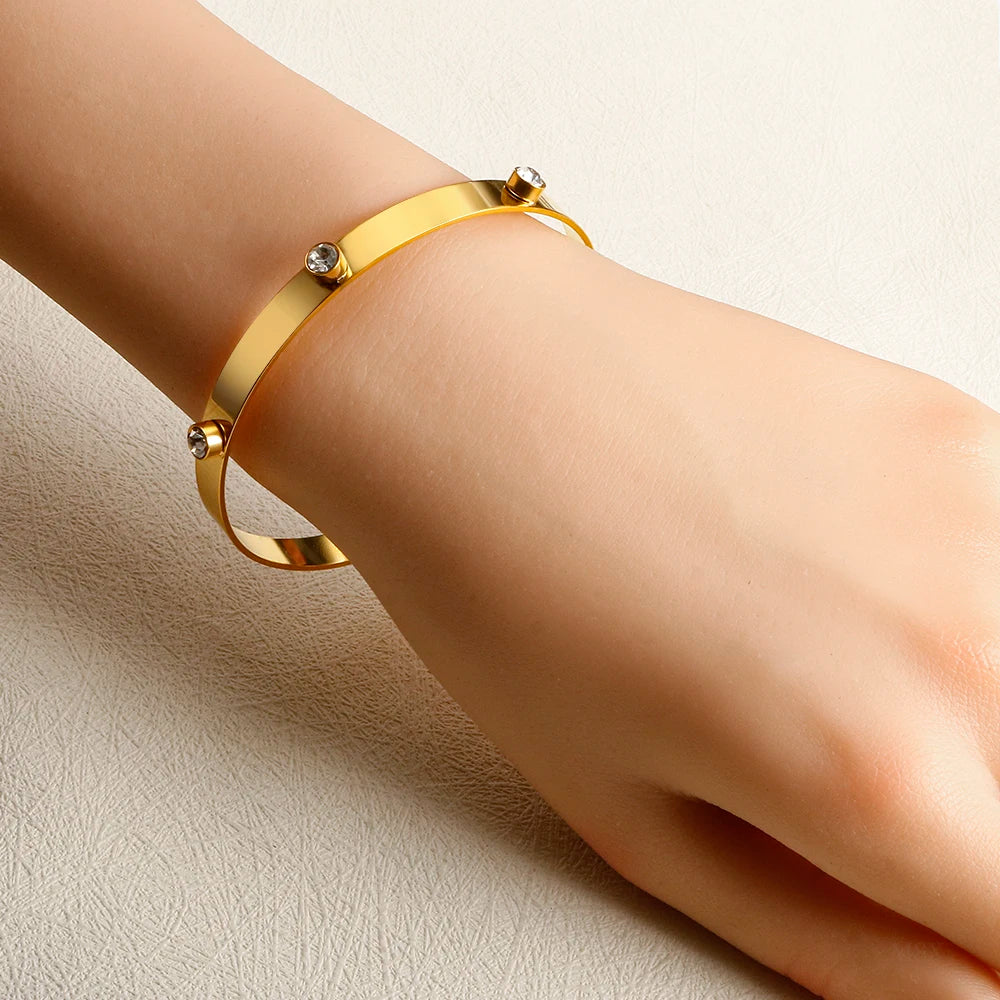 Crystal Triple-Stone Stainless Steel Bangle