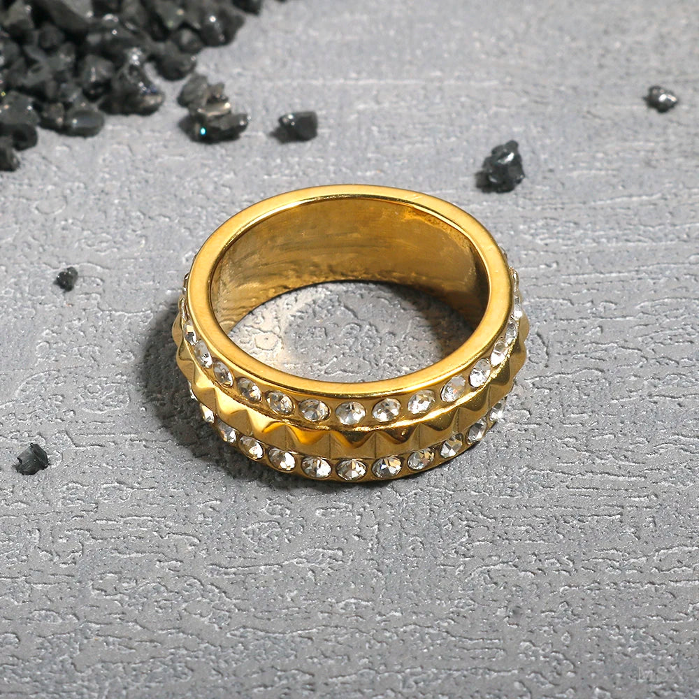 Zircon Inlay Ring – Waterproof Stainless Steel