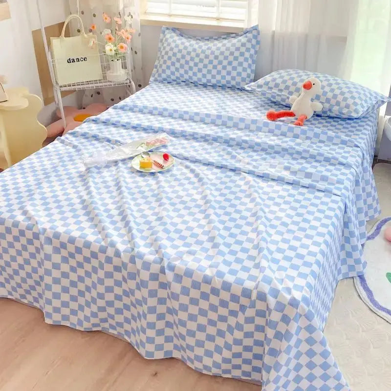 Bed Sheets Plaid Non-slip Comfortable Washed Twin Queen Full Size Nordic Style Universal Bedspread Simple Durable Antibacterial - HONORABLE VETERANS SOLUTIONS