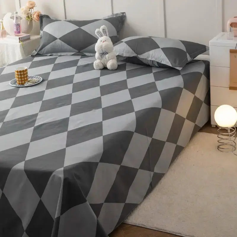 Bed Sheets Plaid Non-slip Comfortable Washed Twin Queen Full Size Nordic Style Universal Bedspread Simple Durable Antibacterial - HONORABLE VETERANS SOLUTIONS
