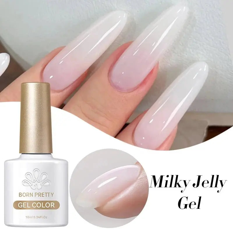 BORN PRETTY 10ml Milky Jelly White Gel Nail Polish Translucent Semi Permanent Soak Off UV LED Gel Varnish Manicure Nail Art - HONORABLE VETERANS SOLUTIONS