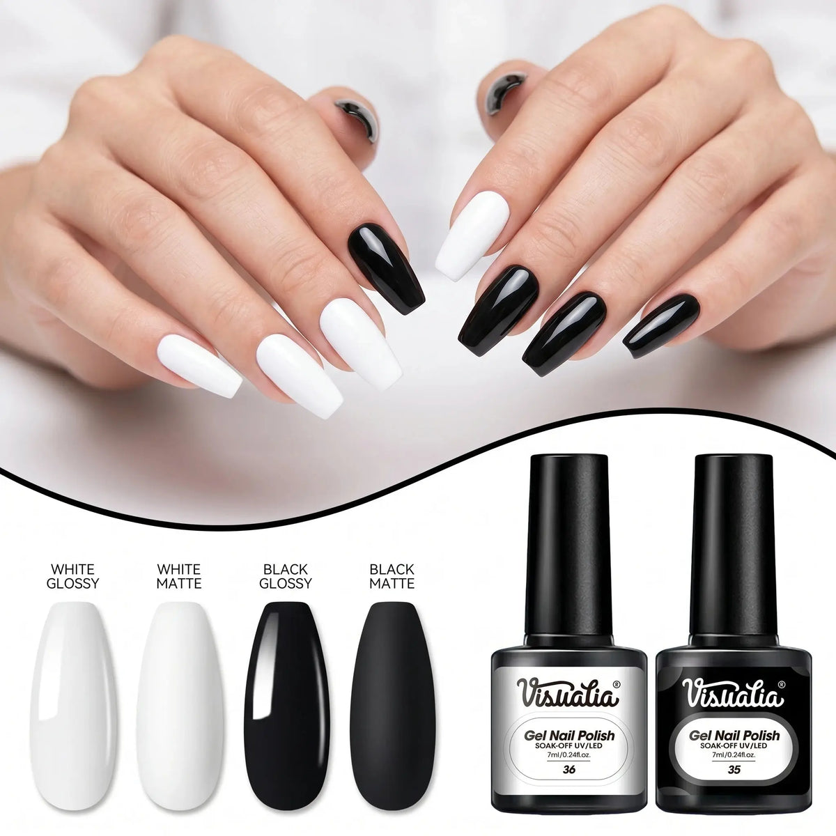 Classic black and white gel nail polish, suitable for fingernails and toenails, UV/LED cured. Creates vibrant nail art - HONORABLE VETERANS SOLUTIONS
