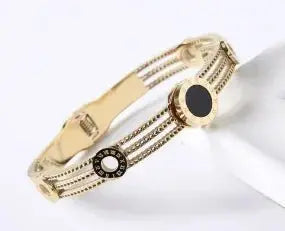 Crystal Triple-Stone Stainless Steel Bangle - HONORABLE VETERANS SOLUTIONS